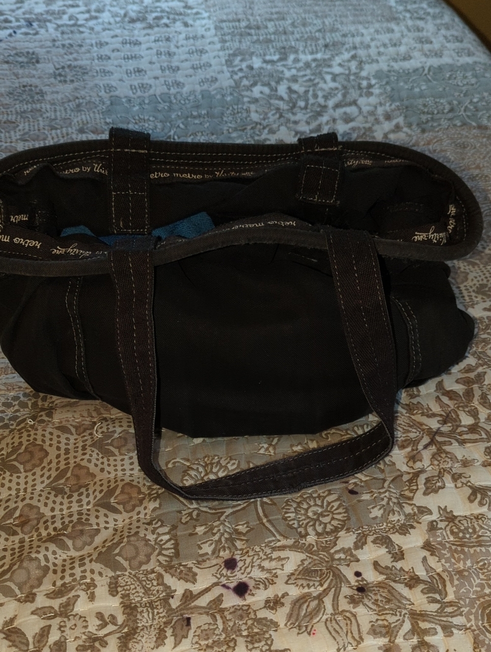 Black Canvas Shoulder Bag with Double Top Handles